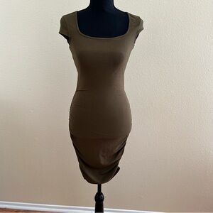 Aotasely Women’s Square Neck Cap Sleeves Ruched Backless Mini Dress Green XS NWT